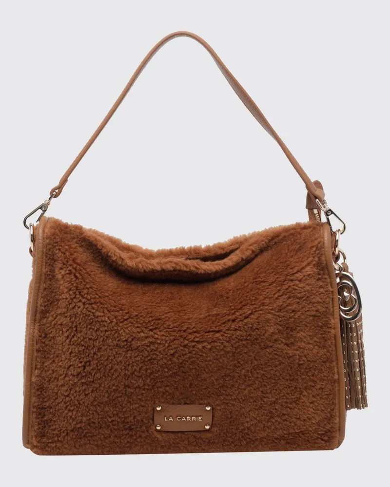 LA CARRIE Schultertasche aus Kunstpelz mit abnehmbarem Griff und Riemen Braun