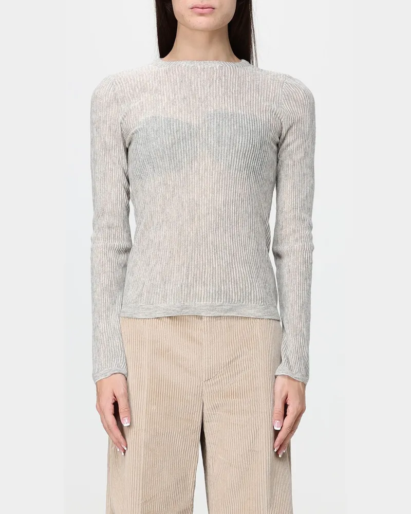 Brunello Cucinelli Slim-Fit-Pullover von aus Seide und Alpakawolle mit Rundhalsausschnitt Grau