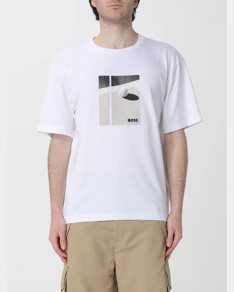 HUGO BOSS Bedrucktes Baumwoll-T-Shirt Weiß