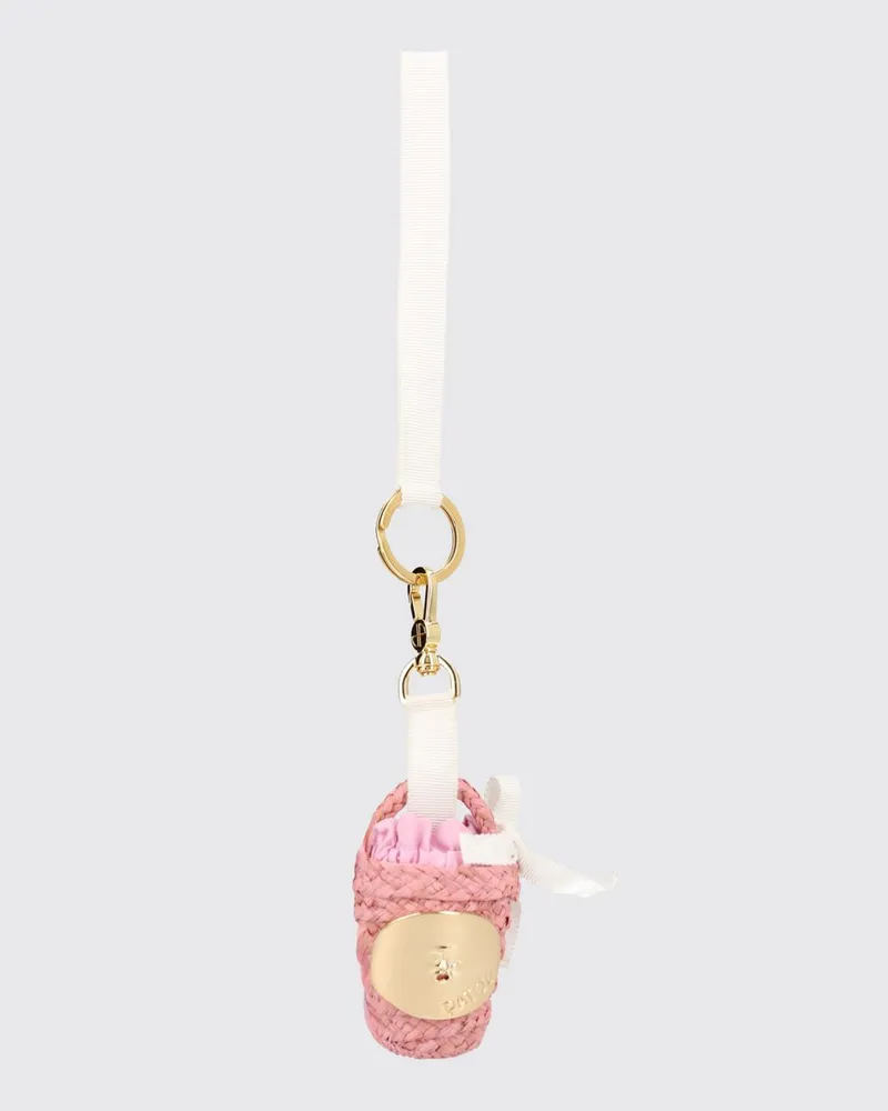 Patou Schlüsselanhänger aus Bast und Leder mit kontrastierendem Logo Pink