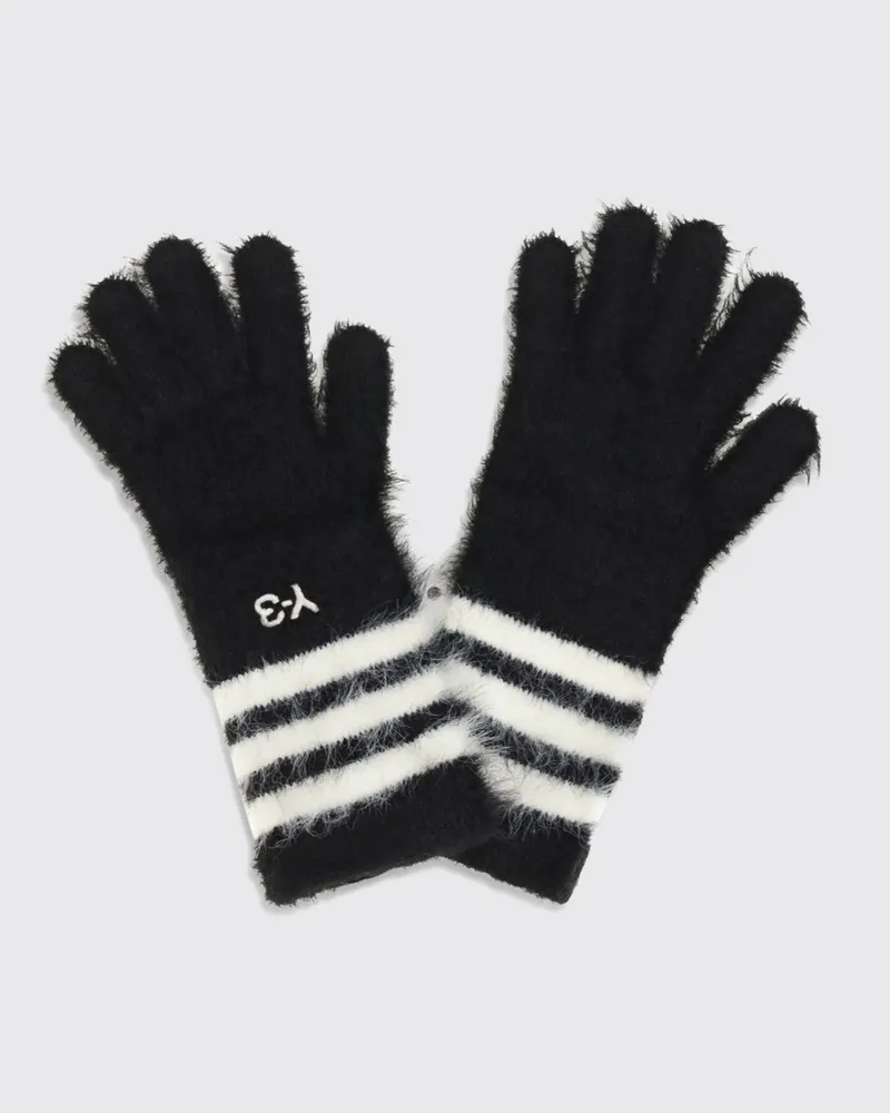 Y-3 Gestreifte Handschuhe aus recyceltem Funktionsstoff mit elastischen Bündchen Schwarz