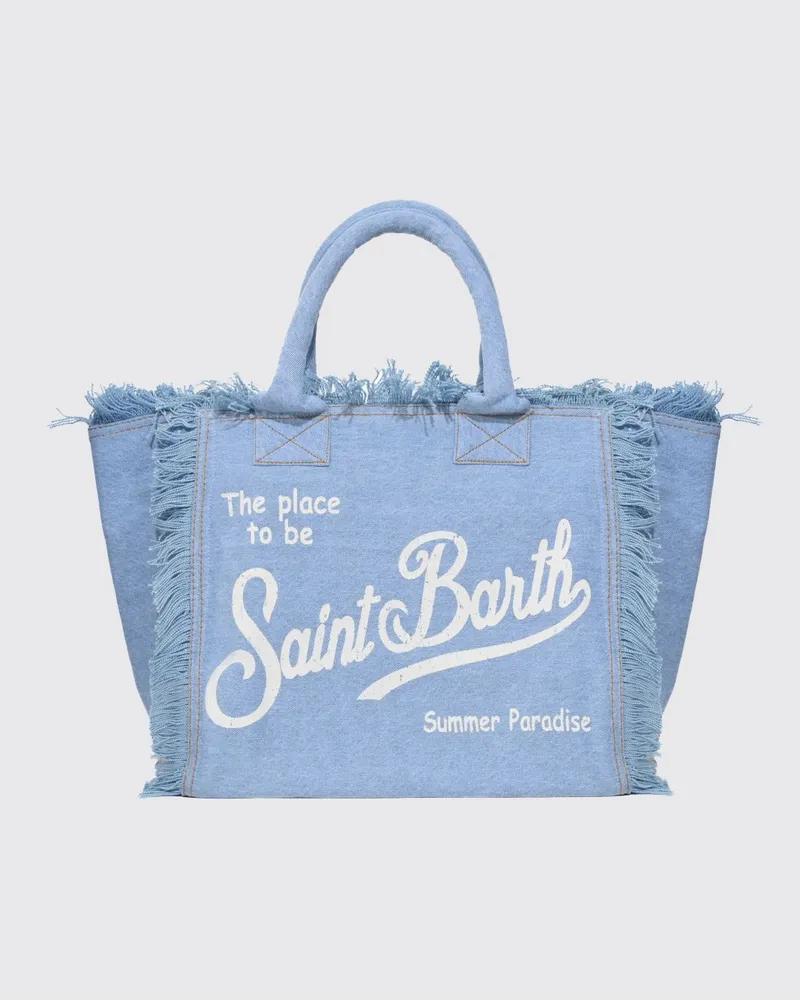 MC2 Saint Barth Vanity-Tasche aus bedruckter Baumwolle mit Logo Hellblau
