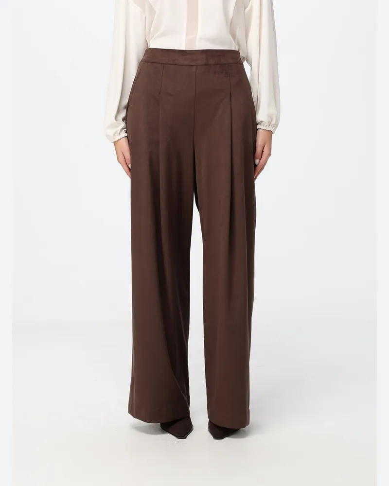 Hanita Palazzo-Hose von aus Kunstwildleder mit Bundfalten und elastischem Bund Braun