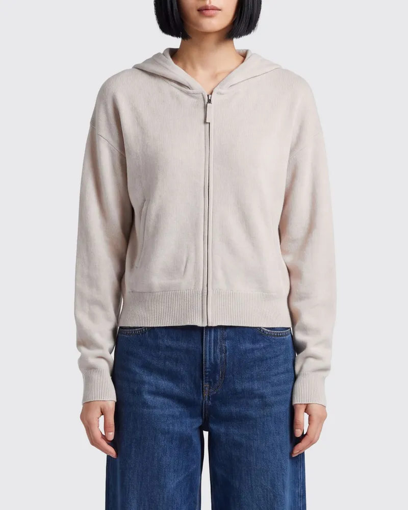 ALLUDE Kapuzen-Strickjacke aus Wolle und Kaschmir mit Reißverschluss Beige