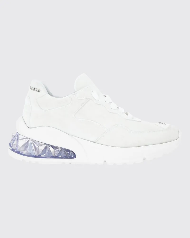 Philipp Plein Low-Top-Sneakers aus Leder und Wildleder mit kontrastierendem Logo hinten Weiß