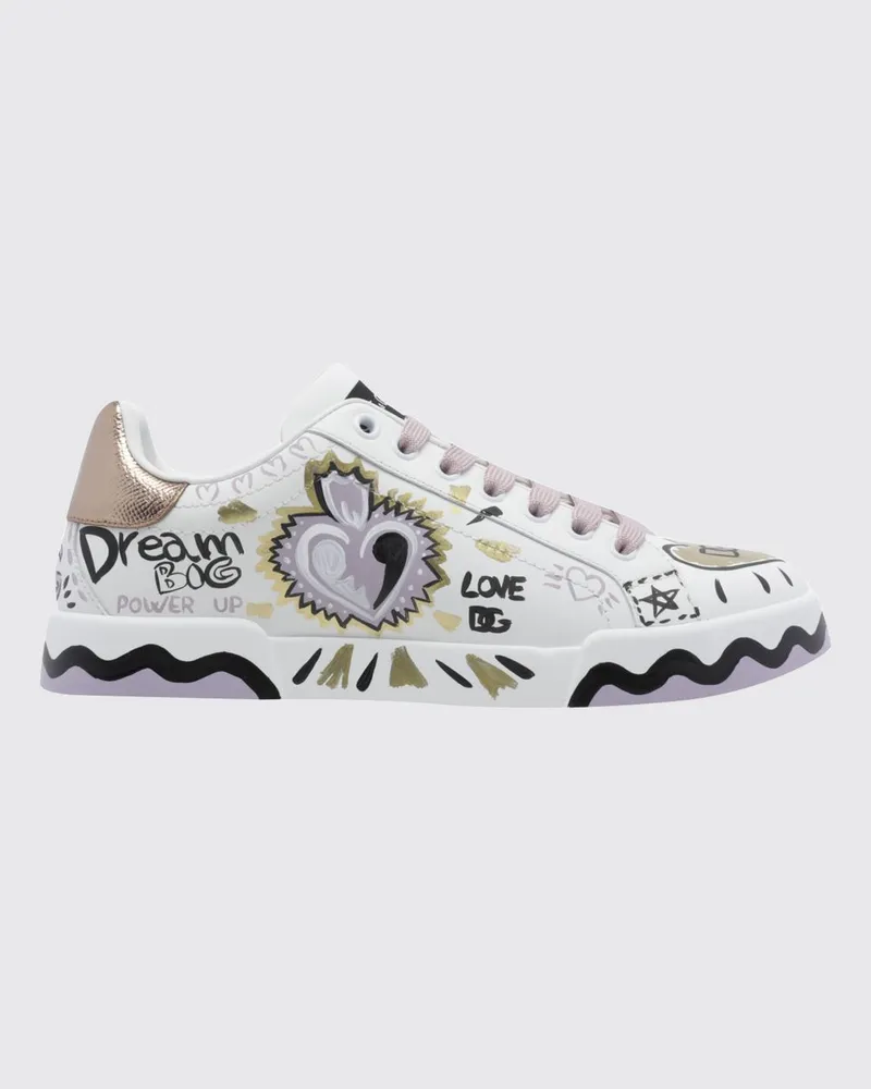 Dolce & Gabbana DOLCE  GABBANA Portofino Sneakers Dolce & Gabbana aus Kalbsleder mit Grafik- und Slogan-Print Weiß
