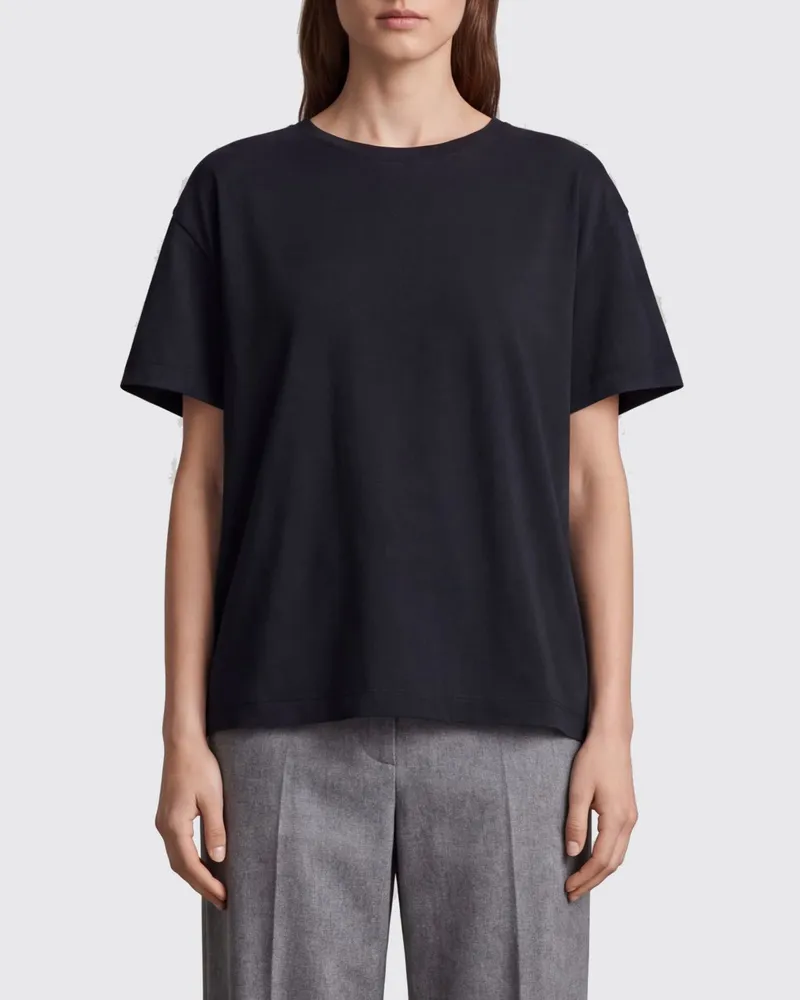 Totême Crewneck-T-Shirt aus Bio-Baumwolle mit überschnittenen Schultern Schwarz