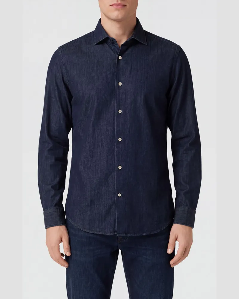 Eleventy Slim Fit Langarmhemd aus Baumwolle von mit französischem Kragen Blau