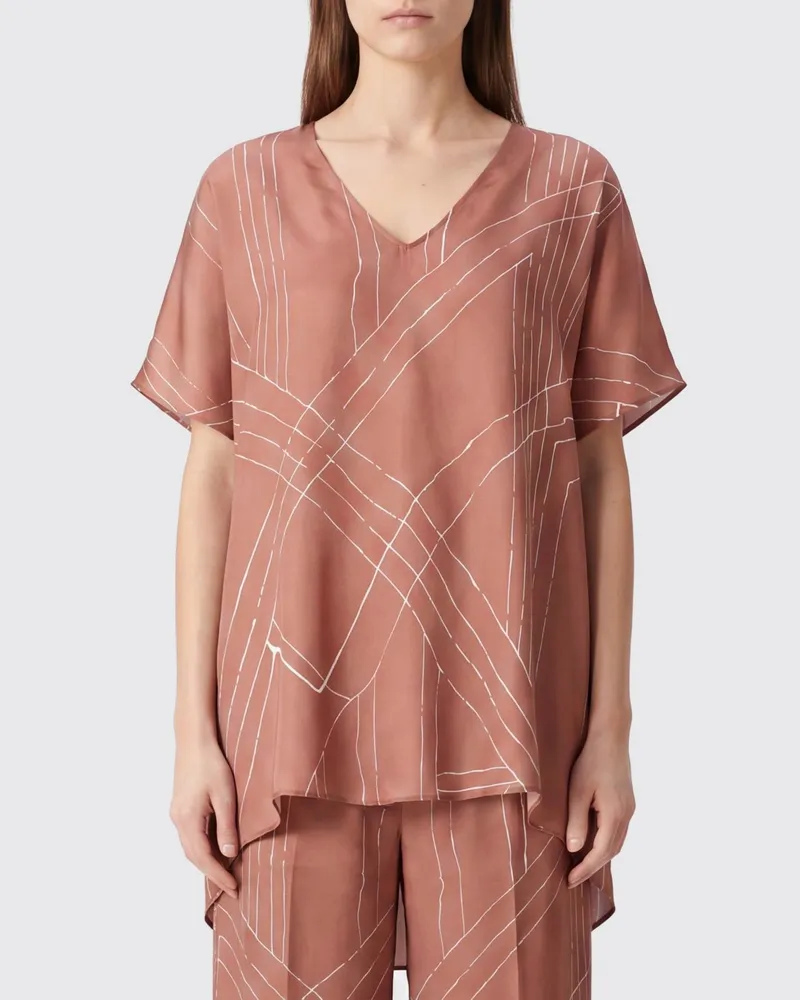 ALYSI V-Ausschnitt-Bluse aus reiner Seide mit Grafikdruck Nude