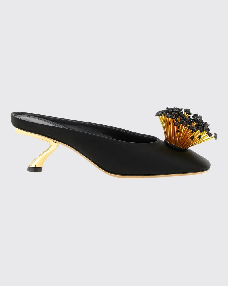 Ferragamo Satin-Mules mit Applikation Schwarz