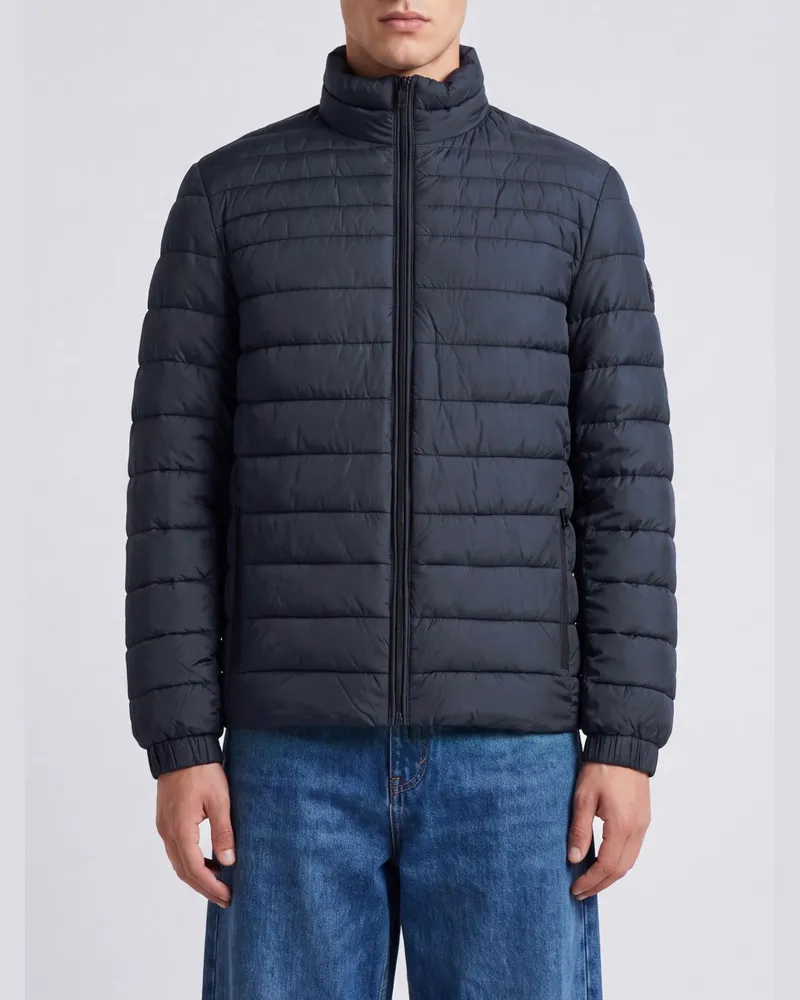 HUGO BOSS Gesteppte kurze Daunenjacke aus recyceltem Funktionsstoff mit Stehkragen von Blau