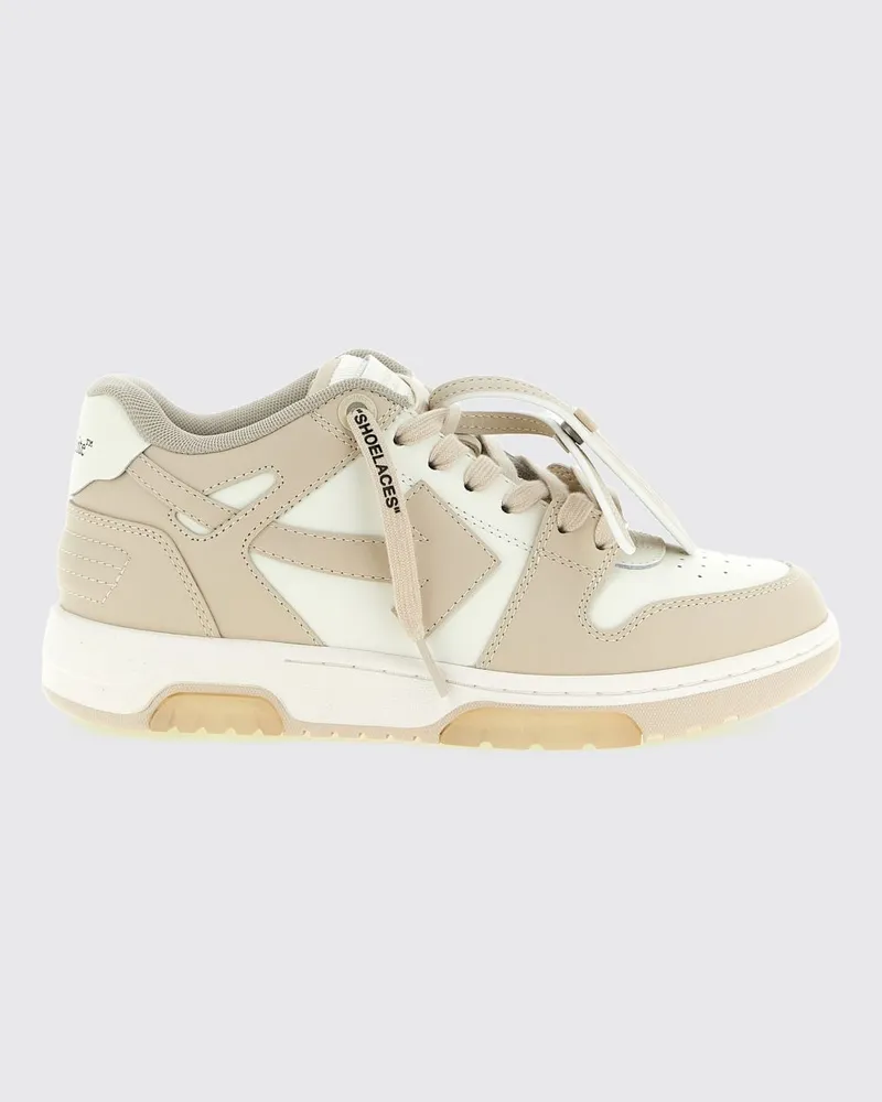 OFF-WHITE Zweifarbige Out Of Office Leder-Sneaker von mit appliziertem Logo Beige