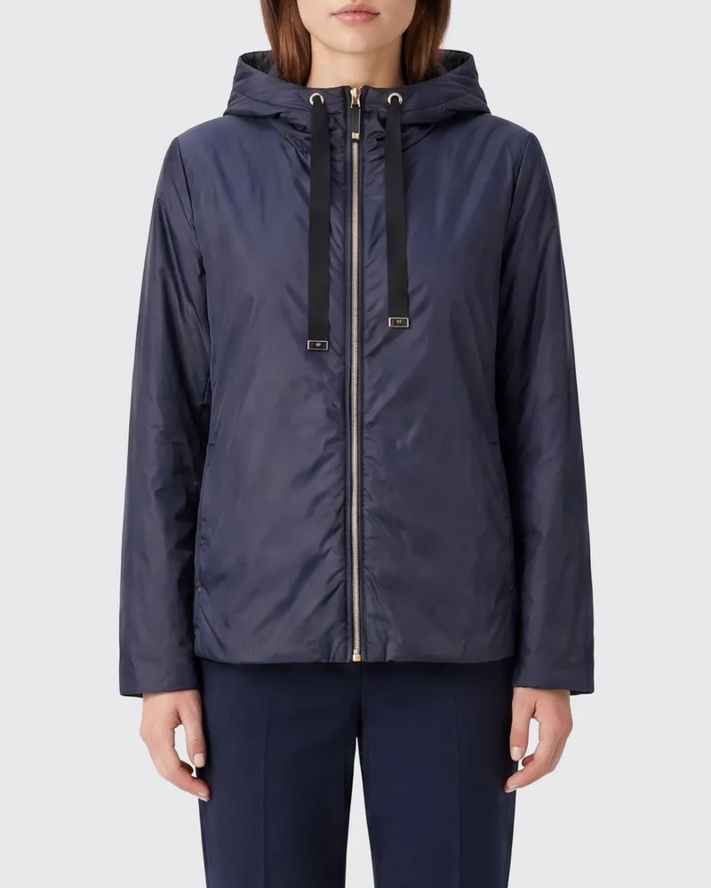 Max Mara Kurze Kapuzen-Windjacke aus Funktionsstoff Blau
