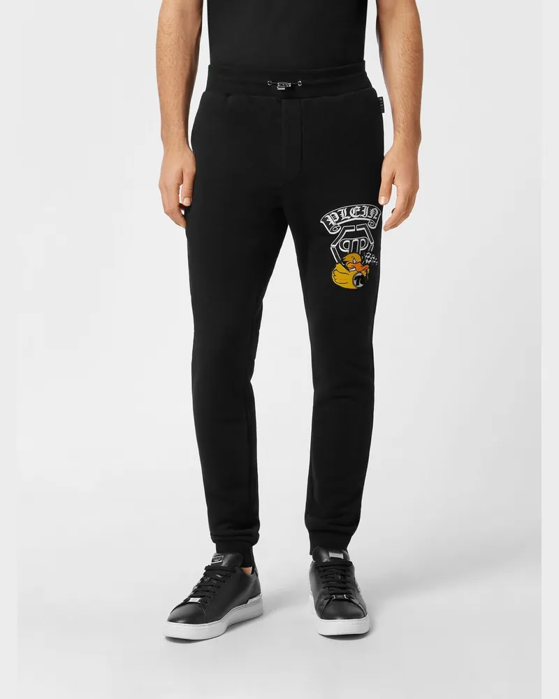 Philipp Plein Jogginghose aus Jersey mit Kordelzugbund und Kontrastlogo Schwarz