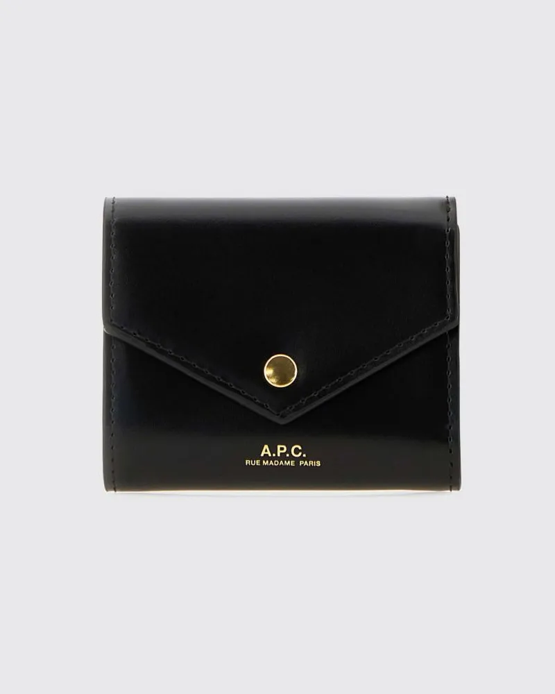 A.P.C. Mini-Portemonnaie mit Patte aus Rindsleder mit laminiertem Logo Schwarz