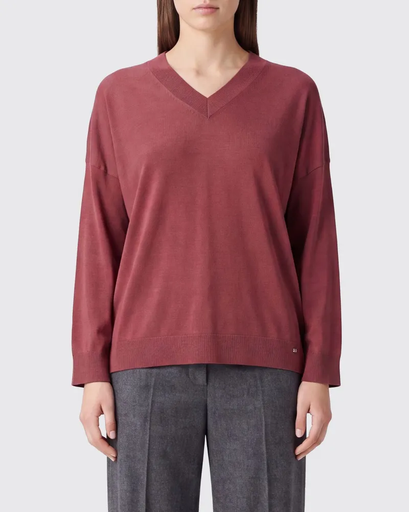 Herno Pullover aus Lyocell mit V-Ausschnitt und Teddybär-Print Rot