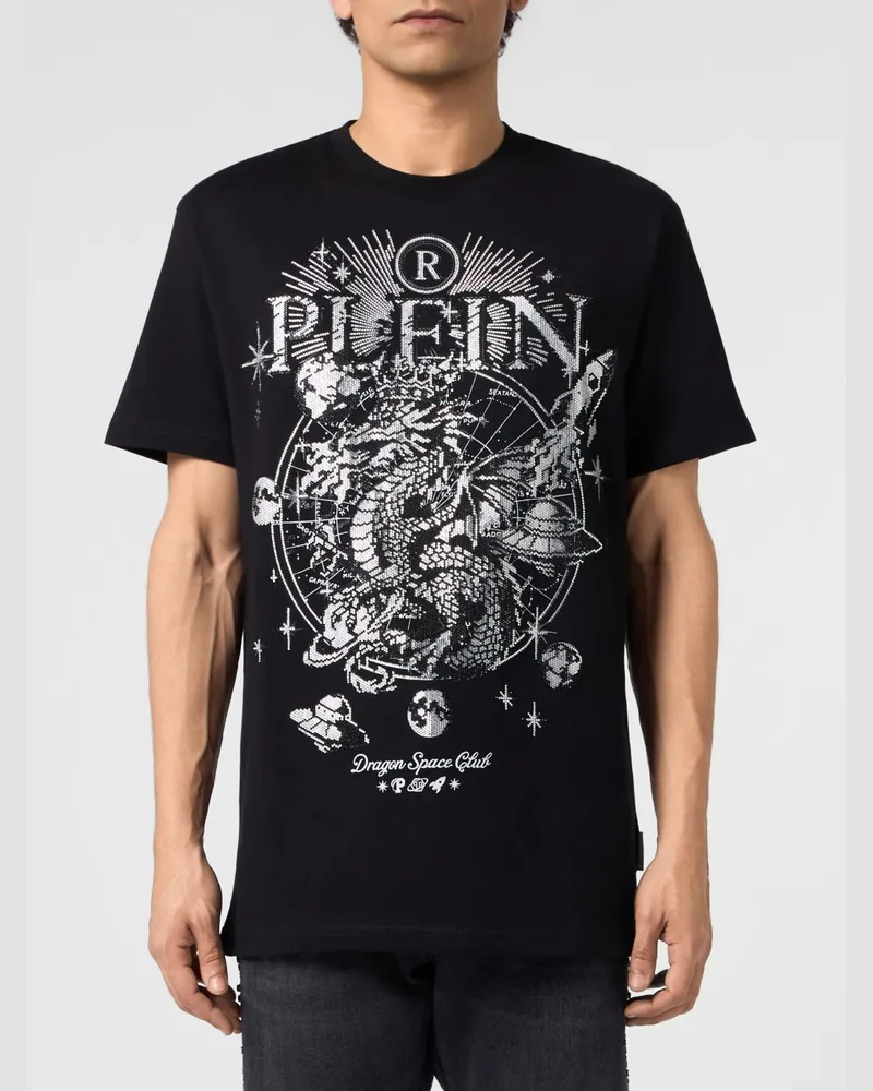 Philipp Plein Rundhals-T-Shirt aus Baumwolle von mit Stickerei und Strass Schwarz