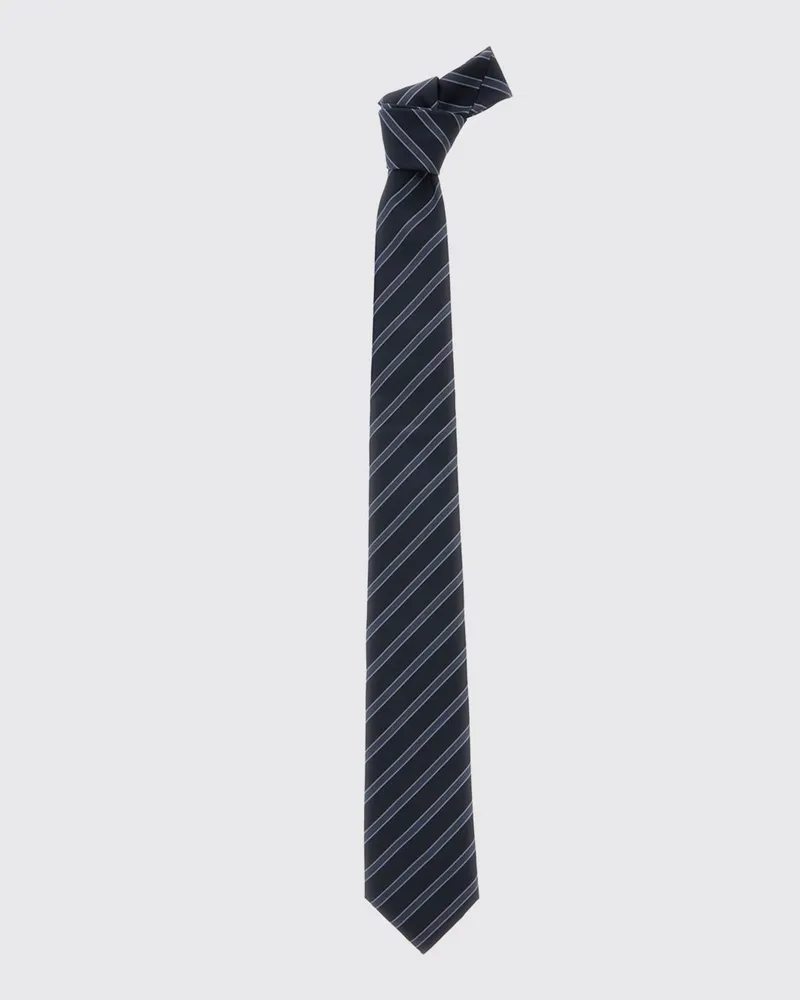 Emporio Armani Klassische gestreifte Krawatte aus reiner Seide mit diagonalem Muster Blau