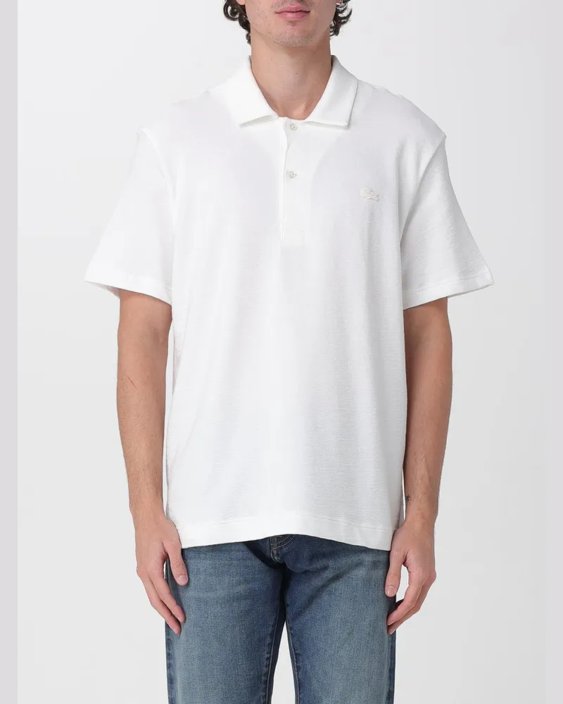 Lacoste Kurzärmeliges Baumwoll-Poloshirt mit geripptem Kragen Weiß