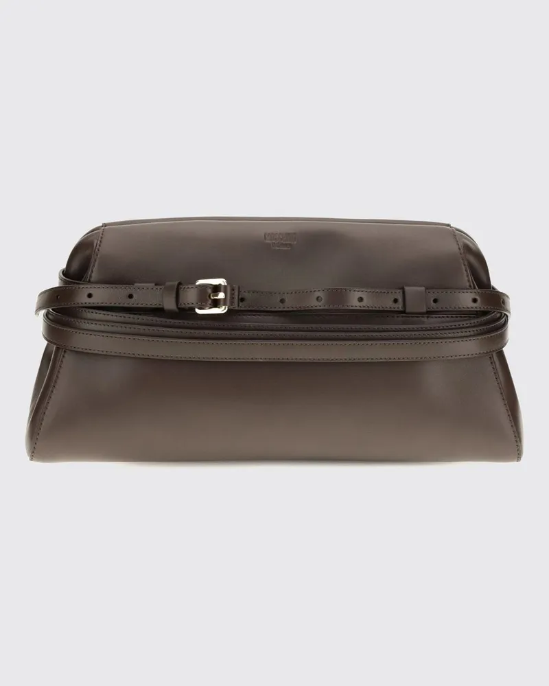 Moschino Ausgestellte Clutch aus glattem Schafsleder von mit verstellbaren Riemen Braun