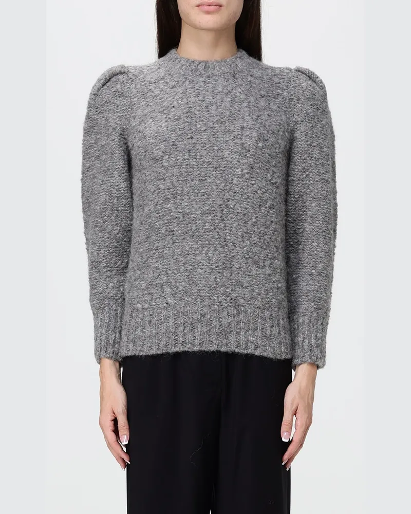 Isabel Marant Pullover mit gerafften Schultern aus Schurwolle mit Rundhalsausschnitt Beige