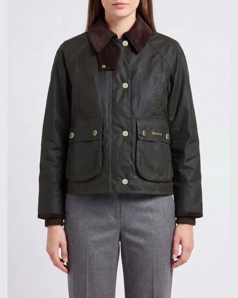 Barbour Beadnell Wachsjacke aus Baumwolle mit Cordkragen Sage