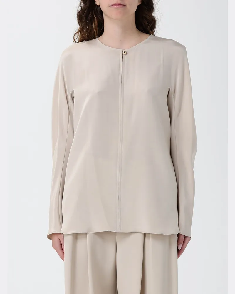 Max Mara Langärmlige Rundhalsbluse aus Stretch-Seidensatin Sand