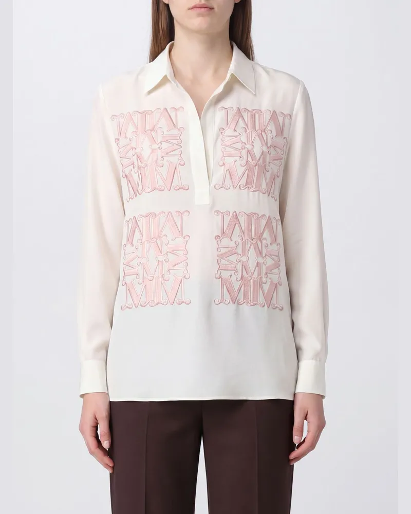 Max Mara Seidenhemd mit Monogramm-Print und klassischem Kragen Bianco