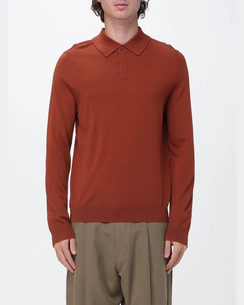 Paul Smith Langärmeliges Slim-Fit-Poloshirt aus Merinowollstrick Rostbraun