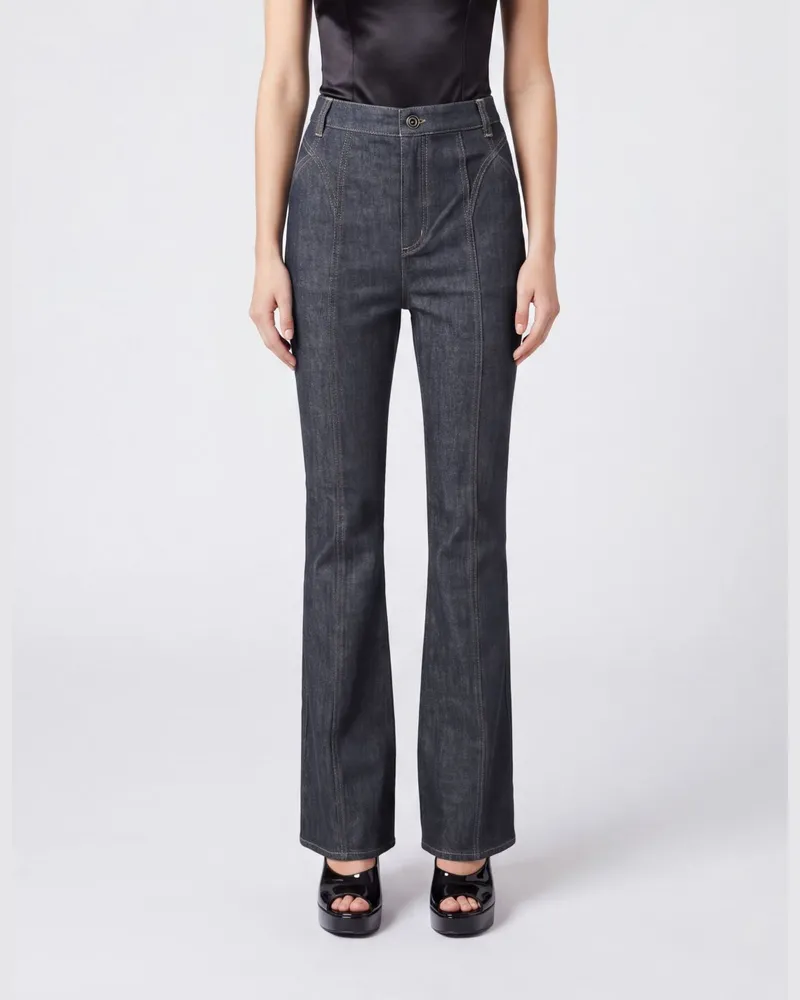 Self-Portrait Hoch taillierte Flared-Jeans aus Stretch-Baumwolldenim Blau