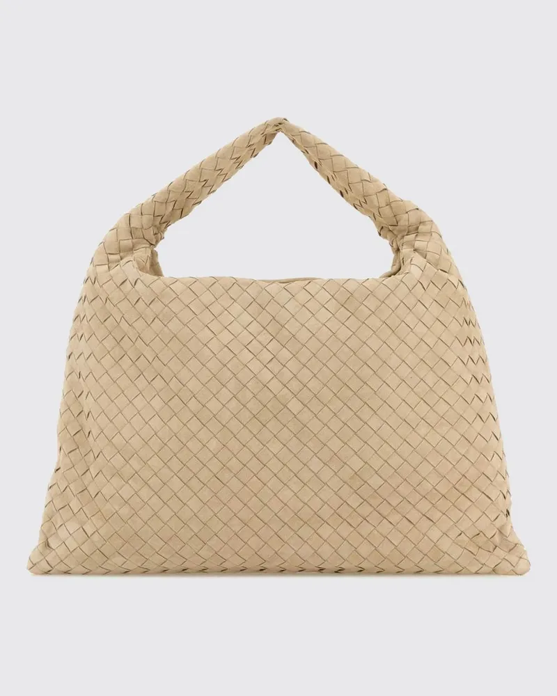 Bottega Veneta Hop Intrecciato Schultertasche aus Velours-Kalbsleder Ecru