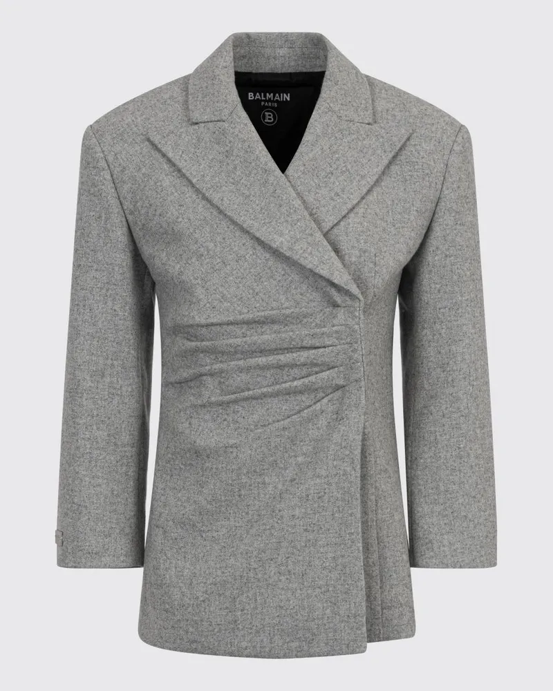 Balmain Kurzer Zweireiher-Wollblazer von für Jungen mit fallendem Revers Grau