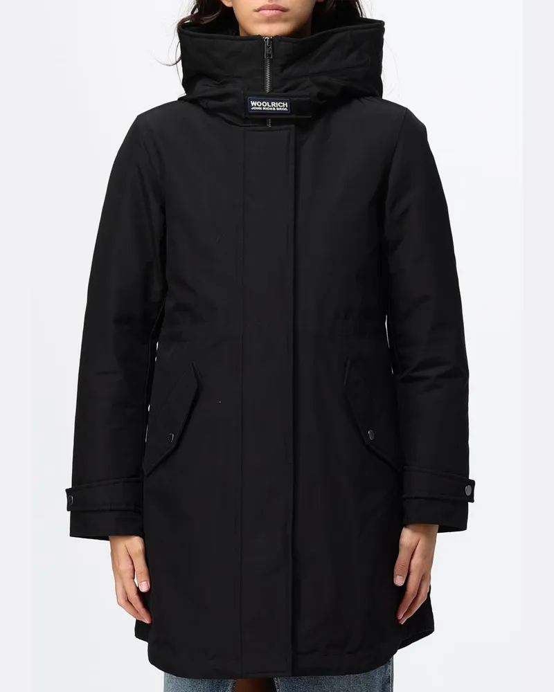 Woolrich Wasserabweisender knielanger Authentic-Parka mit Stehkragen Schwarz