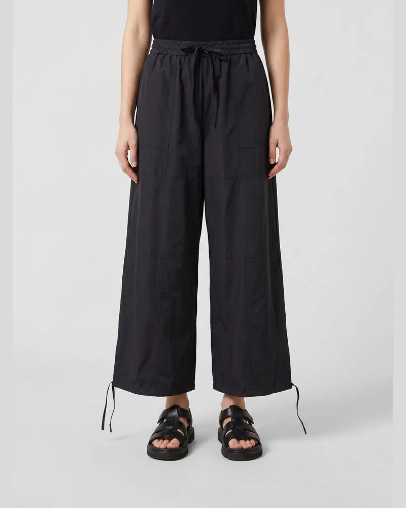 Kenzo Weitbeinige Hose mit hohem Bund aus Baumwollmischung und Kordelzug Schwarz
