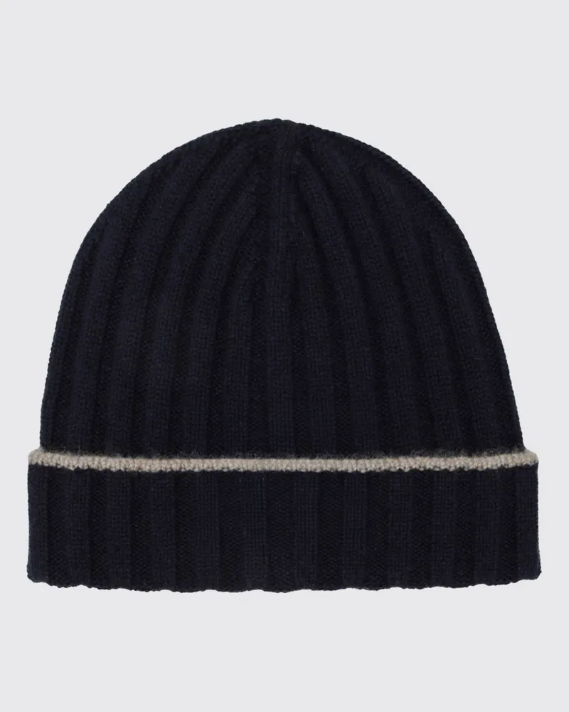 Brunello Cucinelli Rippstrick-Beanie aus reinem Kaschmir Blau