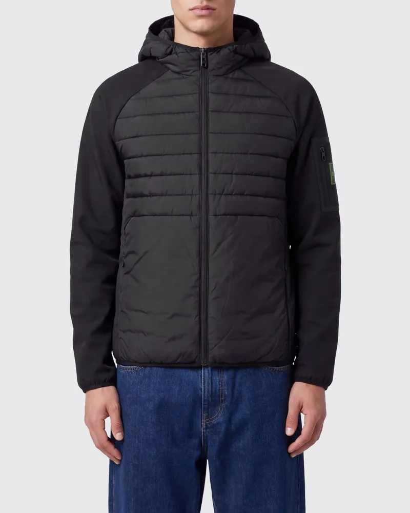 HUGO BOSS Kurze wasserabweisende Daunenjacke mit Kapuze und Logo-Patch Schwarz