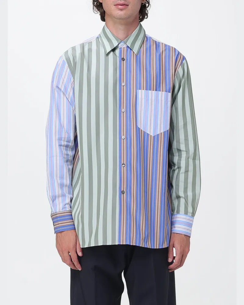 Paul Smith Mehrfarbig gestreiftes Patchwork-Hemd aus Baumwolle Grün