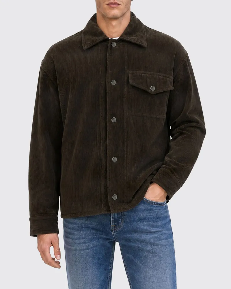 Paolo Pecora Milano Hemdjacke in normaler Passform aus Cord mit Pattentaschen Beige