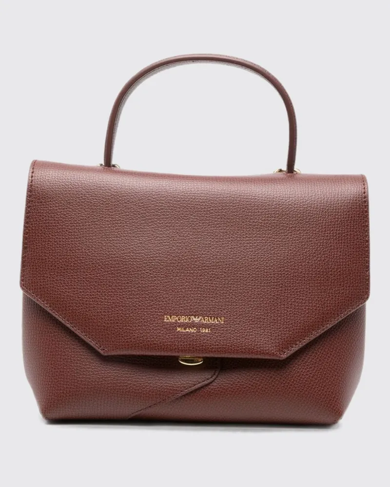 Emporio Armani 1981 Mini-Handtasche aus genarbtem Leder mit laminiertem Logo Braun