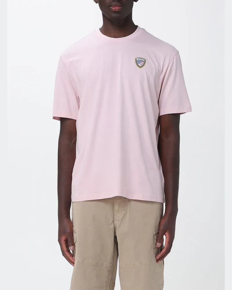 Blauer Basic Baumwoll-T-Shirt mit Logo Pink