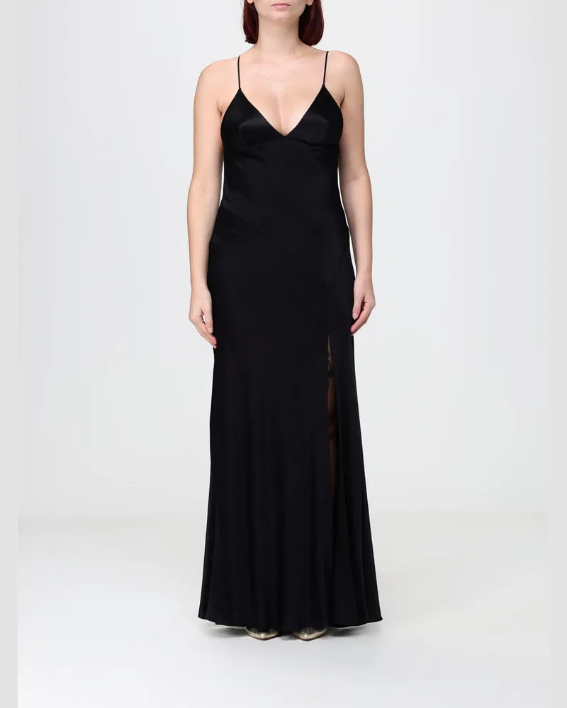 Alberta Ferretti Langes Slip-Kleid aus Viskose mit vorderem Schlitz Schwarz