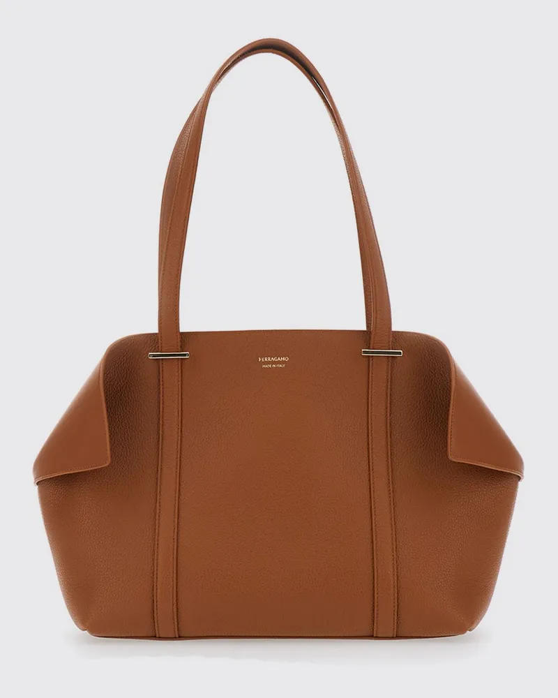 Ferragamo Schultertasche aus Kalbsleder mit doppeltem Henkel Braun