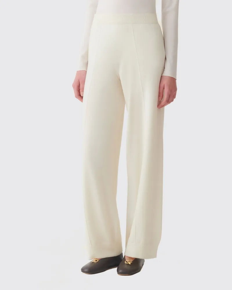 Fabiana Filippi Strickhose mit geradem Bein aus Wolle, Seide und Kaschmir Natural