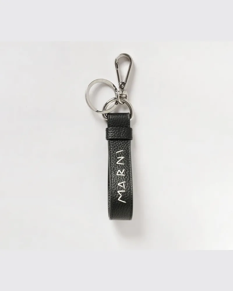 Marni Schlüsselanhänger aus genarbtem Leder mit gesticktem Logo Schwarz