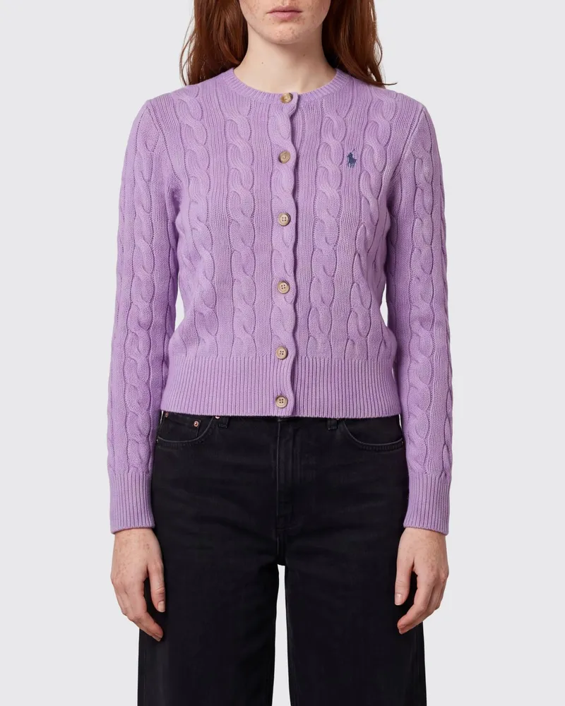 Ralph Lauren Strick-Cardigan aus Wolle mit Rundhalsausschnitt und Pony-Logo Pink