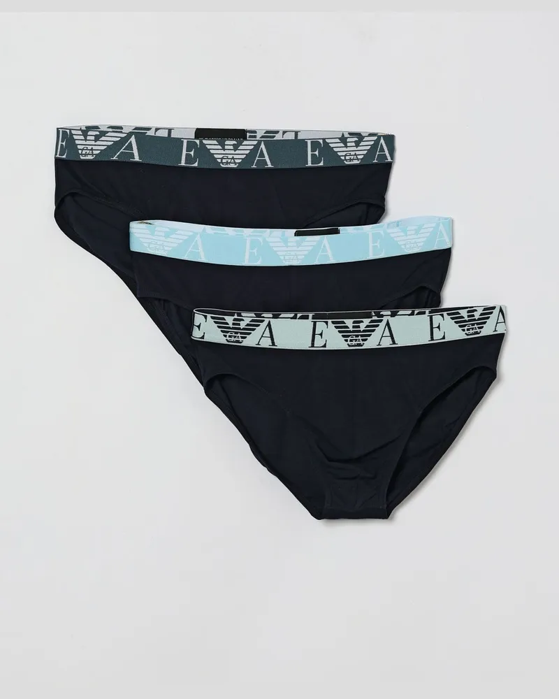 Emporio Armani 3er-Set Slips aus Stretch-Baumwolle mit Jacquard-Logo Blau