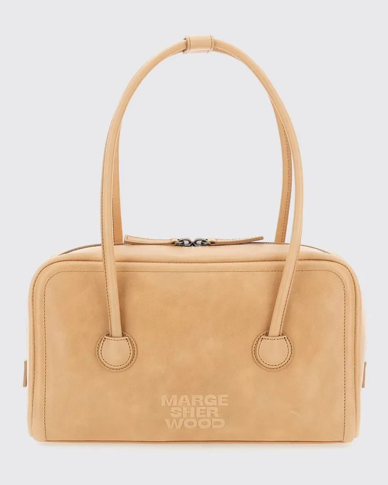 Marge Sherwood Boston Tasche aus Glattleder mit doppeltem Henkel Beige