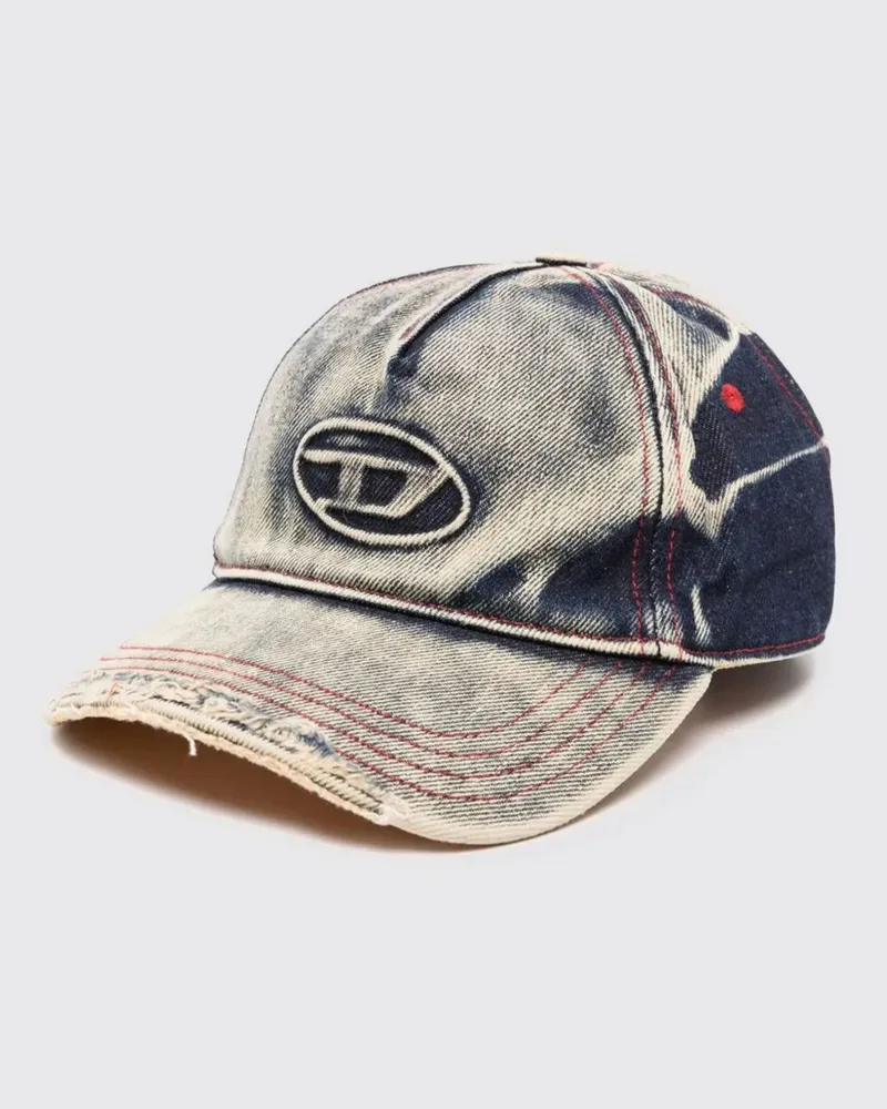 Diesel Baseballkappe aus gebleichtem Denim mit Oval D-Logo Blau