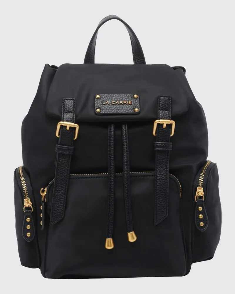 LA CARRIE Dark Wave Nylon-Rucksack mit Klappe und Schnallenverschluss Schwarz