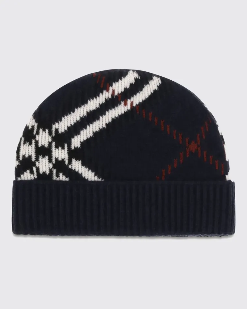 Burberry Kaschmir-Beanie mit Vintage-Check-Muster und Umschlagkrempe Blau